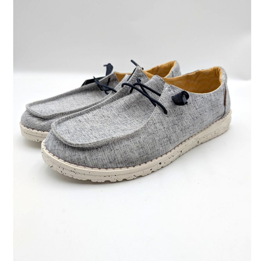Hey Dude Wendy Boat Shoe Round Toe Women's Chambray White Blue Size US11 EU42